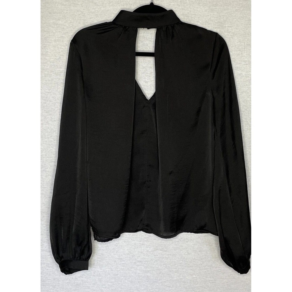4SI3NNA Blouse Women Small Black Satin Keyhole Back Mock Neck Bishop Sleeve Goth